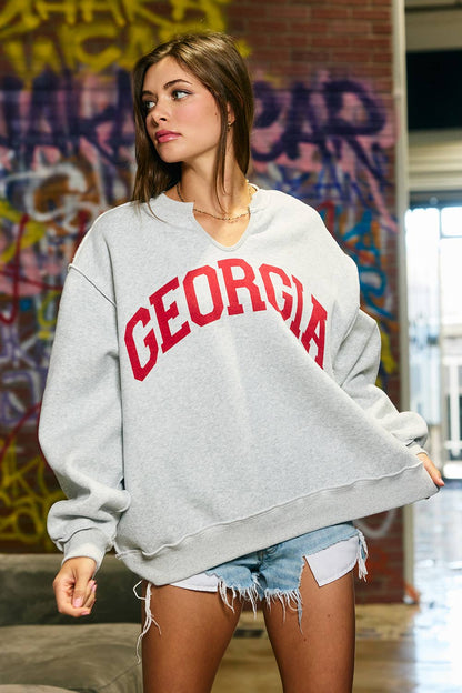 'Georgia' Split-Neck Terry Sweatshirt