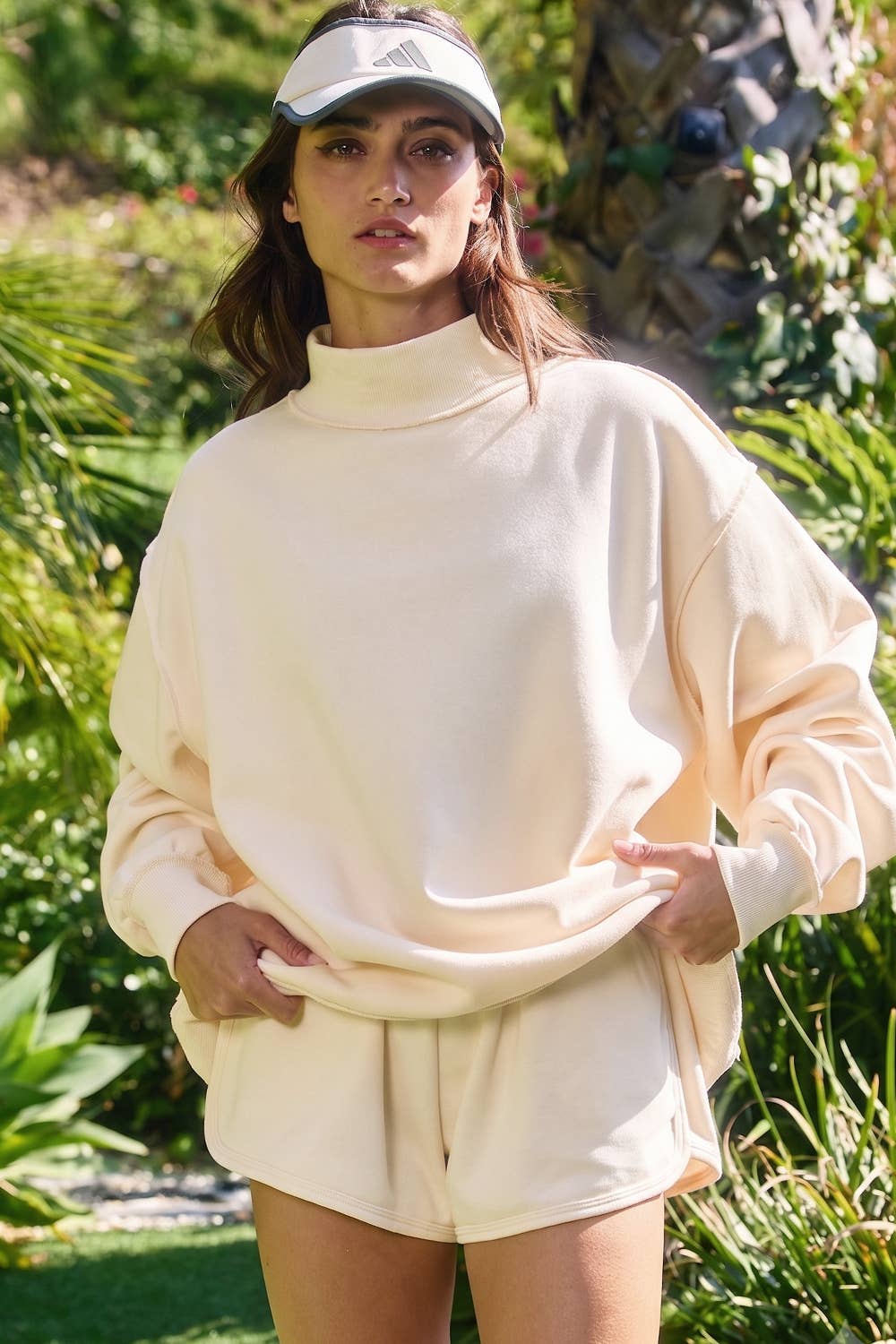IT2594-BLANK1 | Solid Reversible Mock Neck Sweatshirt Top