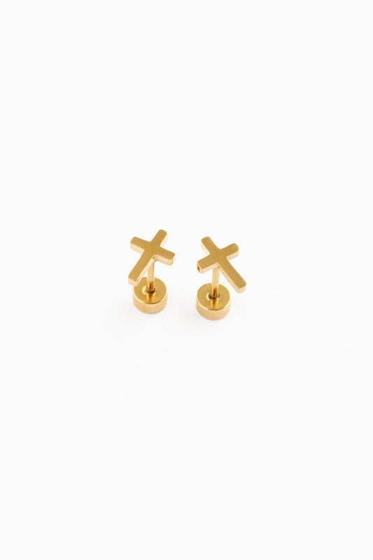Cross Stud Earrings - Hypoallergenic, Flat Back, Girl Gift