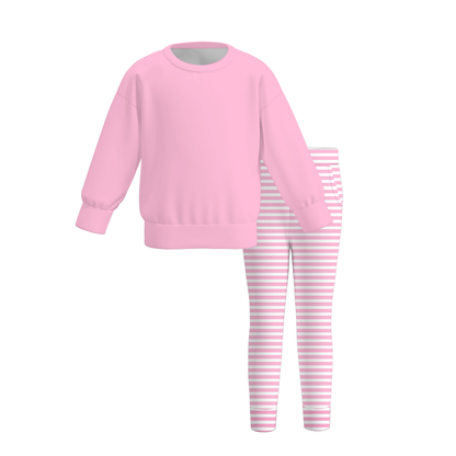 Girls Striped Long‑Sleeve Sweatshirt & Leggings 2PCS Outfit Set