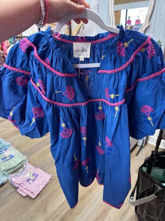 Blue Floral Embroidered Top