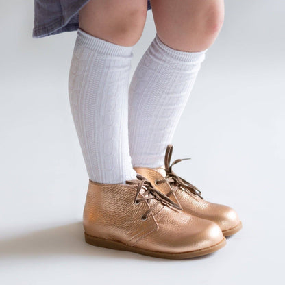 White Cable Knit Knee High Socks