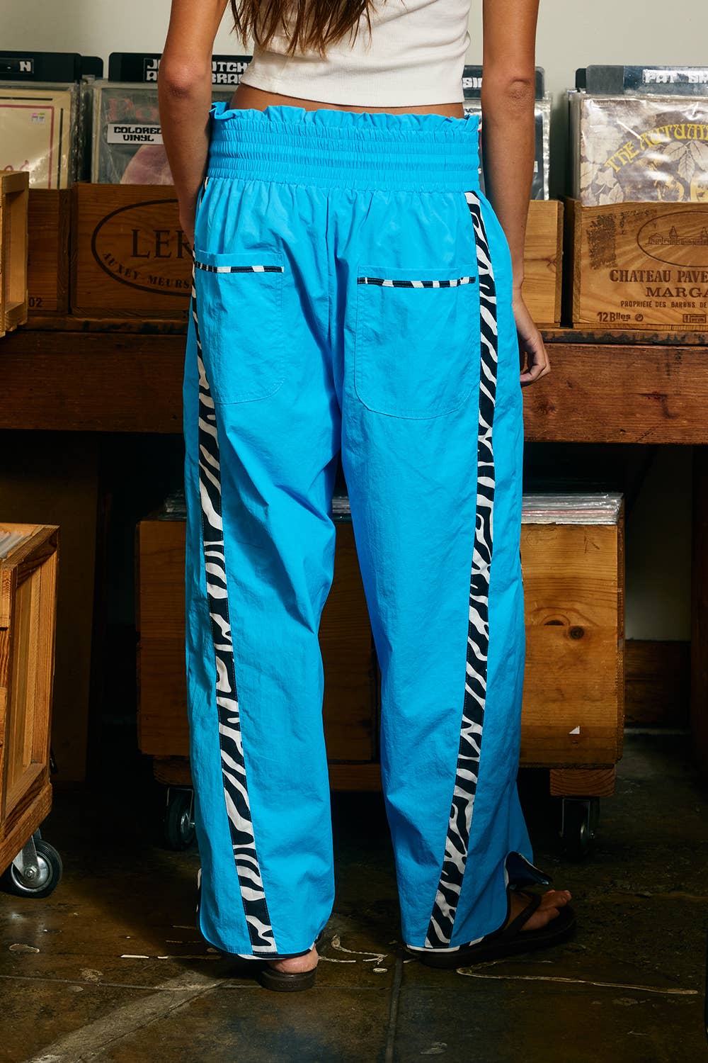 Zebra Side-Striped Wide-Leg Windbreaker Pants