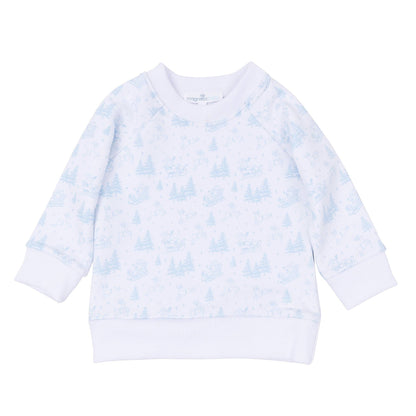 Holiday Toile Pullover Sweatshirt - White Light Blue