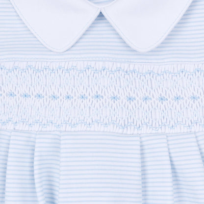 Benjamin Smocked Long Sleeve Bubble - Light Blue
