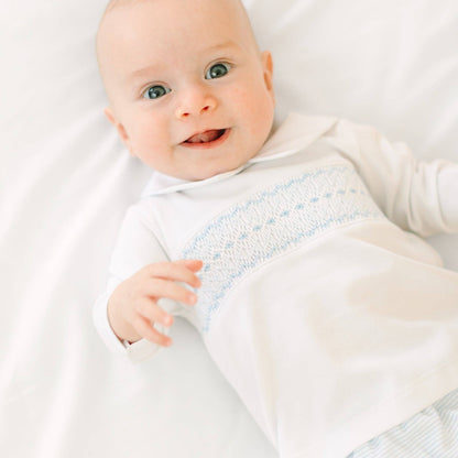 Benjamin Smocked Long Sleeve Diaper Cover Set - Light Blue