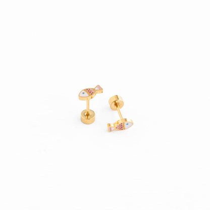 Fish Stud Earrings - Hypoallergenic, Flat Back, Girl Gift