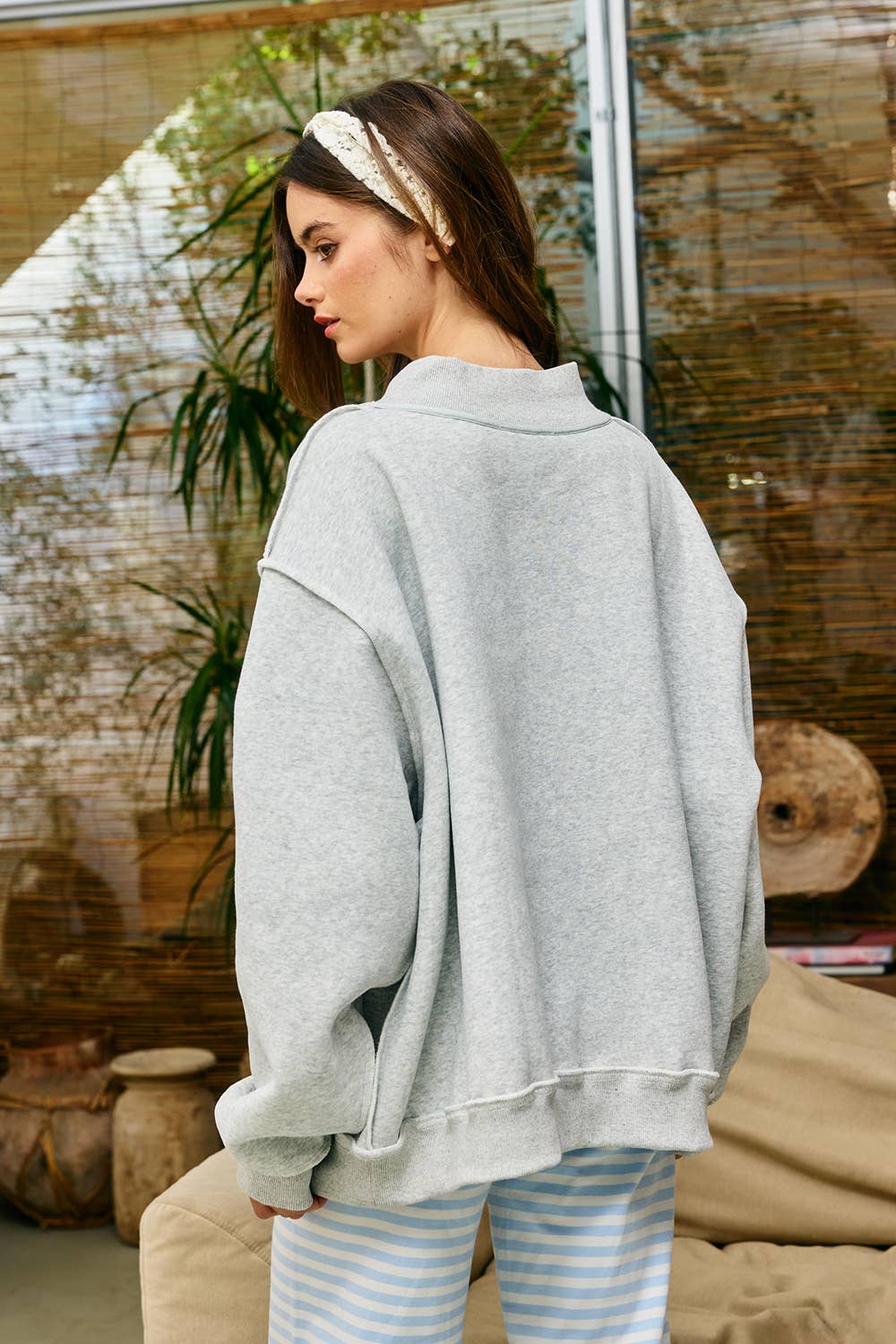 Stripe Embroidered "WWJD" Sweatshirt