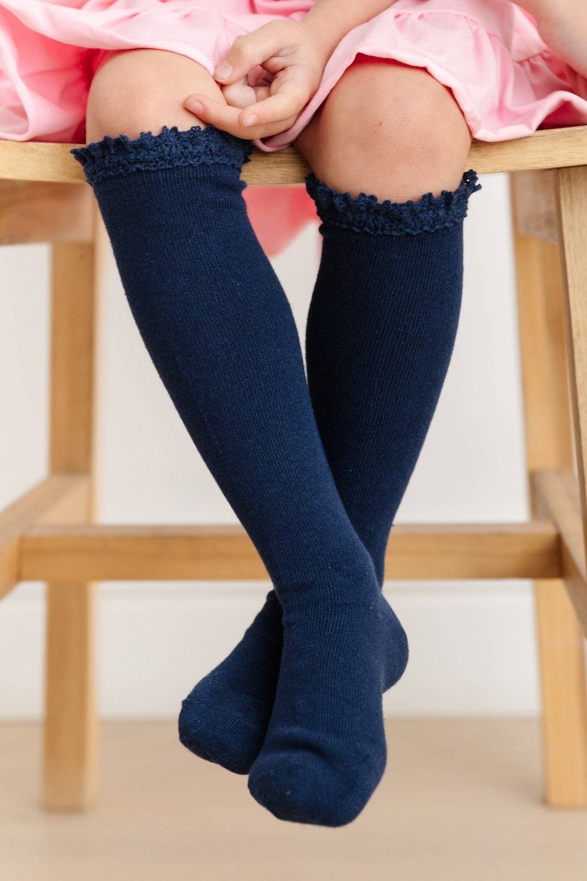 Navy Lace Top Knee High Socks