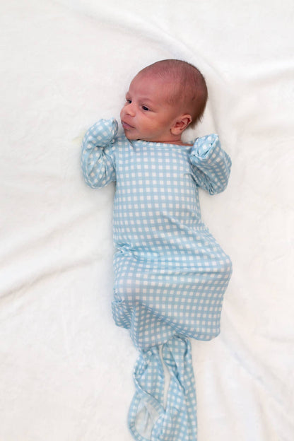 Baby Blue Gingham- Knotted Infant Gown