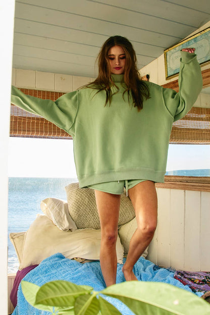 IT2594-BLANK1 | Solid Reversible Mock Neck Sweatshirt Top