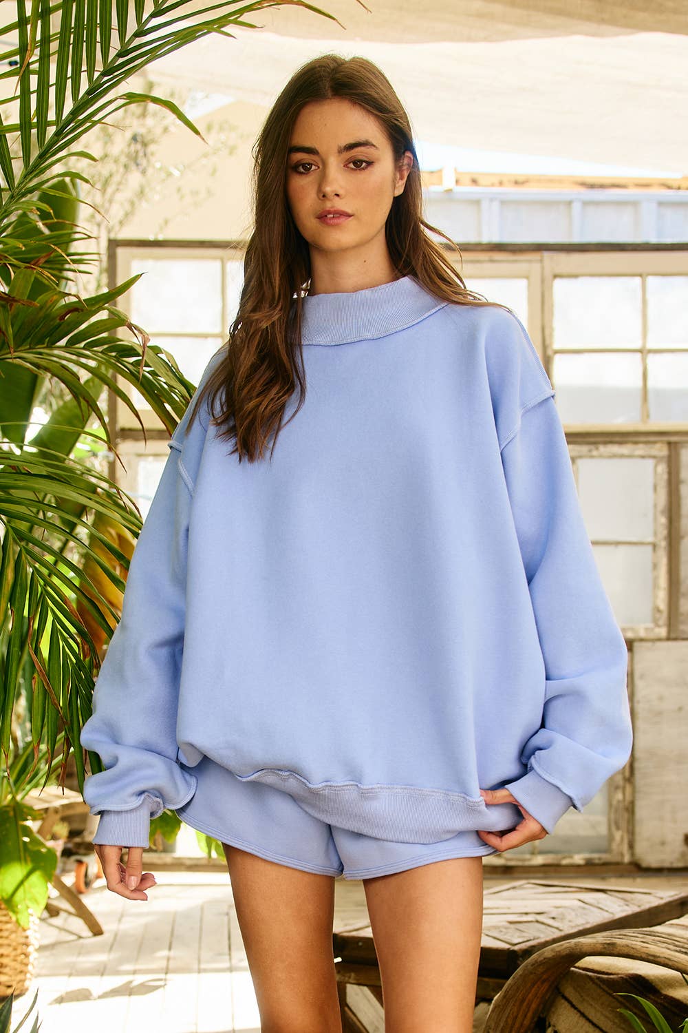 IT2594-BLANK1 | Solid Reversible Mock Neck Sweatshirt Top