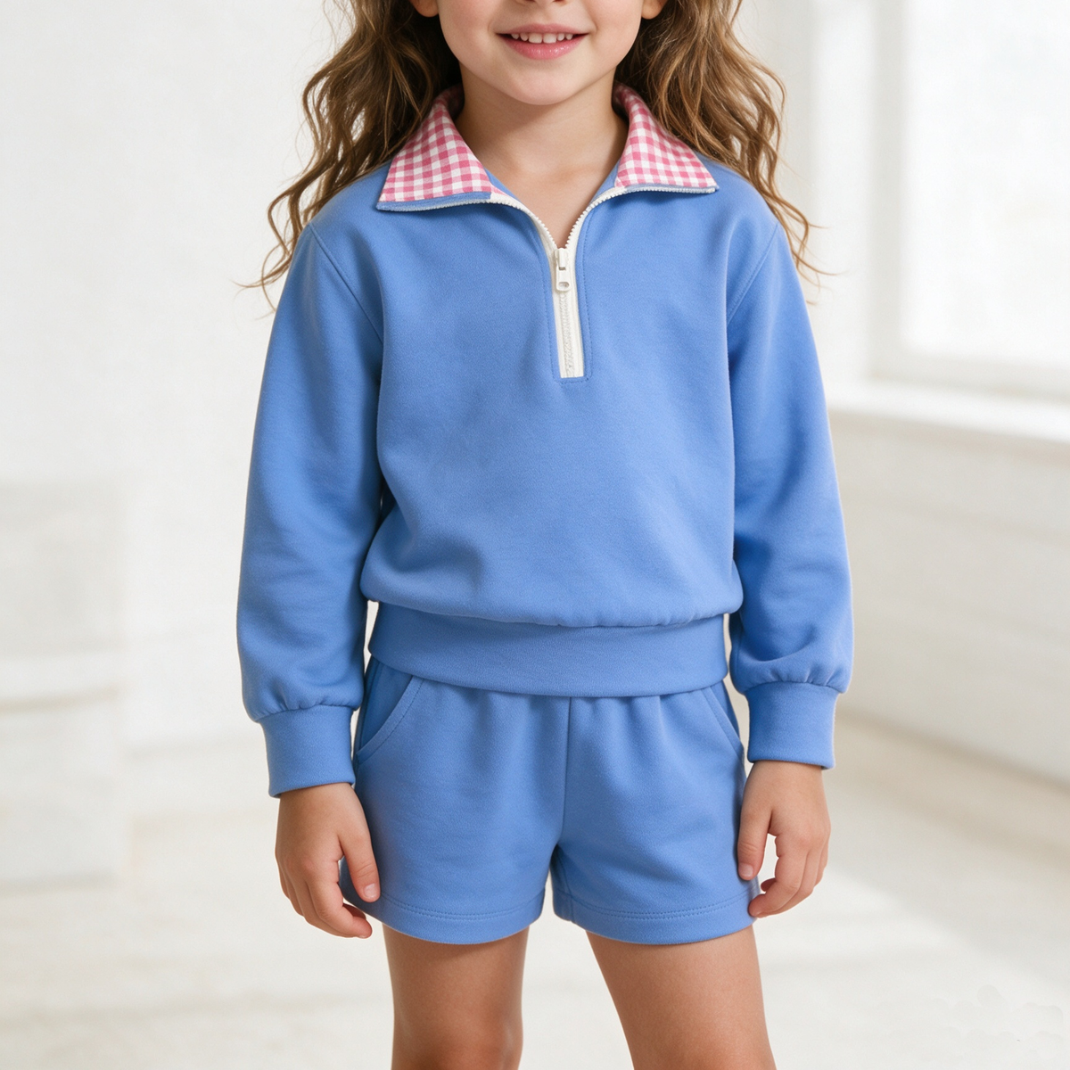 Personalized Girls Half Zip Sweatshirt & Shorts Set