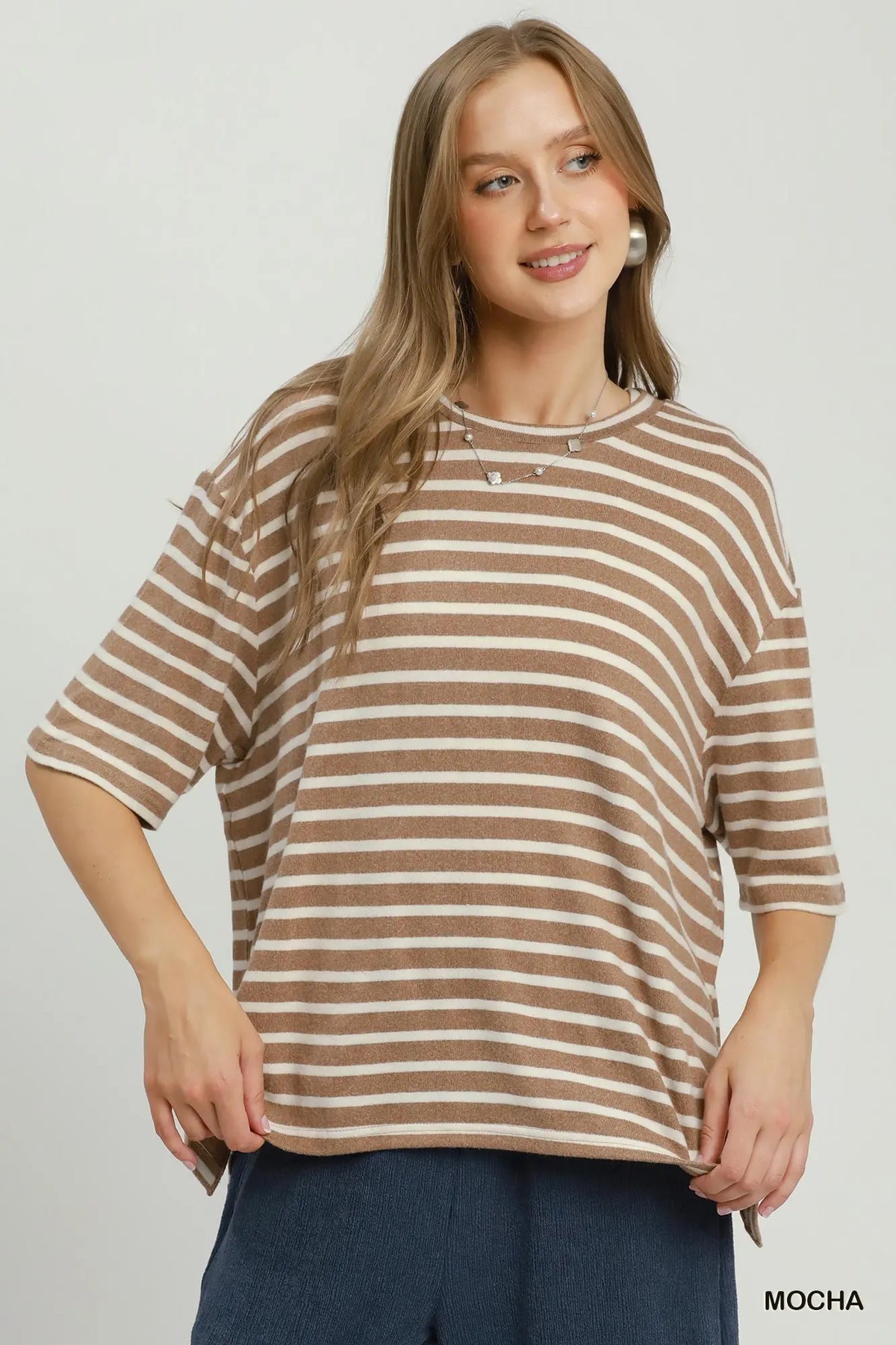 Railey Striped Fuzzy Top - Mocha