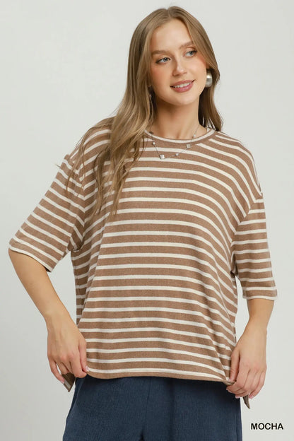 Railey Striped Fuzzy Top - Mocha