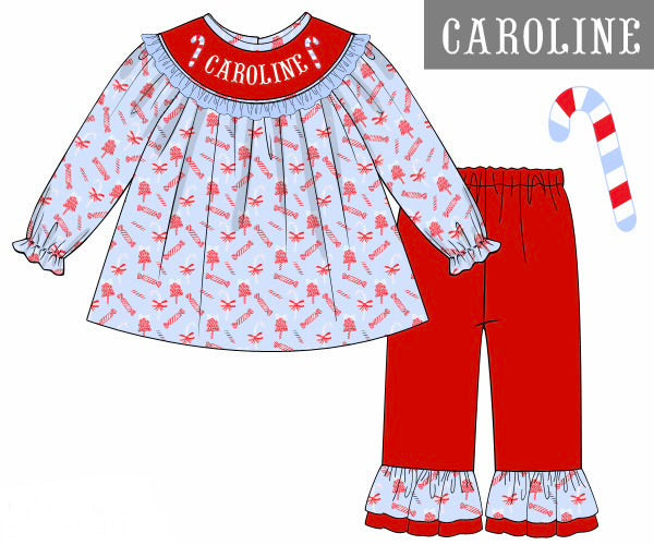 PO92 Candy Cane Name Smocks Pant Set