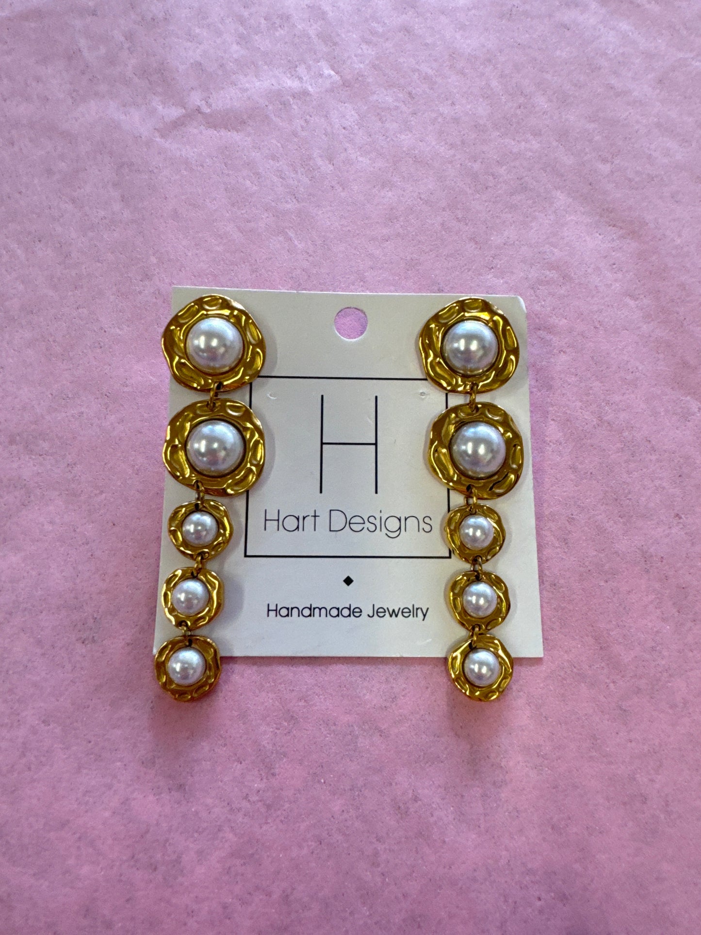 Hart Designs Long Pearl & Gold Earrings