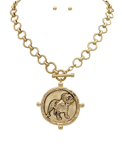 Standing Bulldog Medallion Necklace
