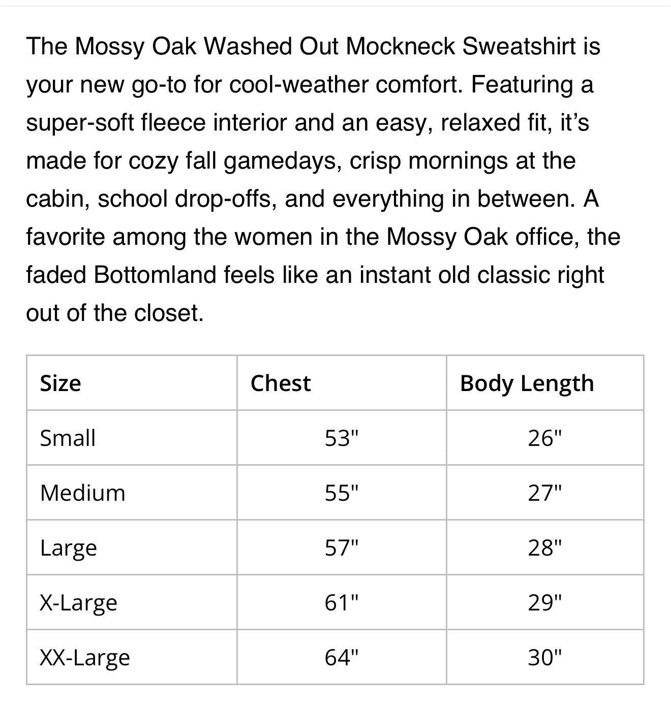 Mossy Oak Licensed Mock Neck Sweatshirt * estimated arrival NOVEMBER