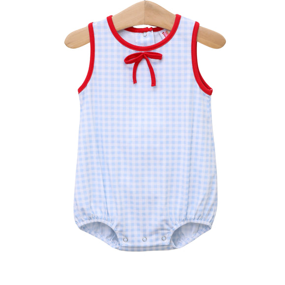 JELLYBEAN SUMMER: Blue Gingham & Red Bow Bubble GIRL