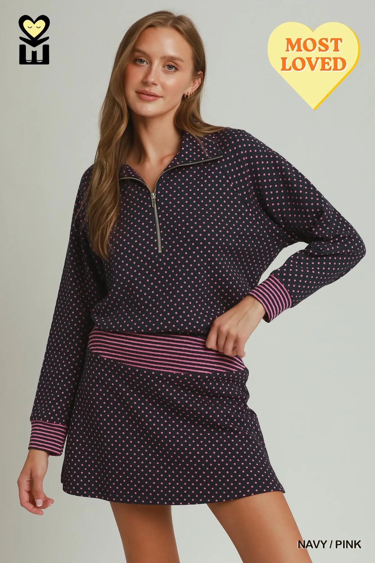 Polka Dot Half Zip Pullover