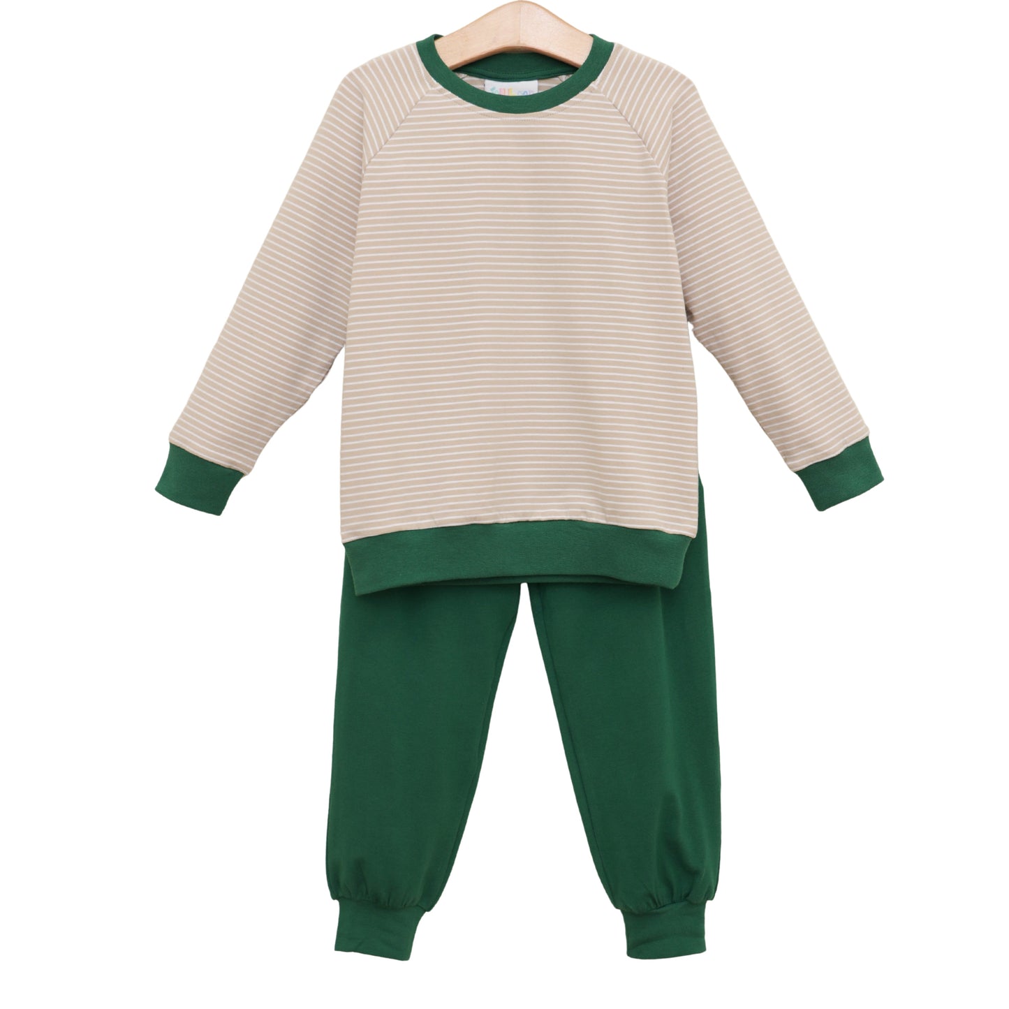 Jellybean Fall - Connor Jogger Set Tan Stripe/Hunter Green