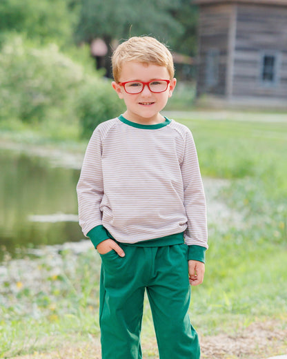 Jellybean Fall - Connor Jogger Set Tan Stripe/Hunter Green