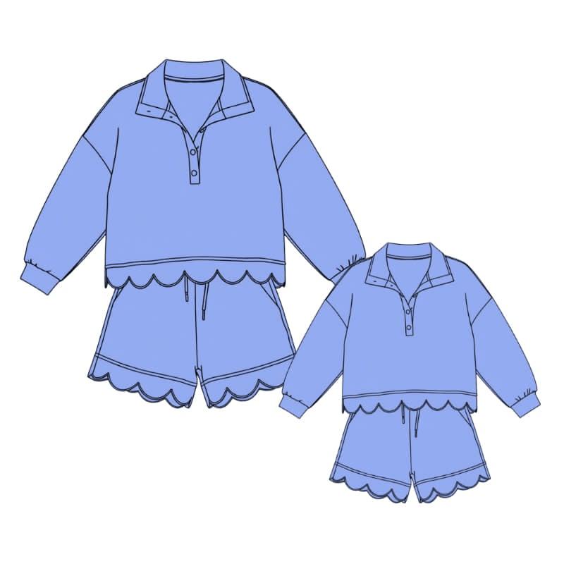 Mom & Me Blue Scalloped Sweatshirt Set - ETA NOVEMBER