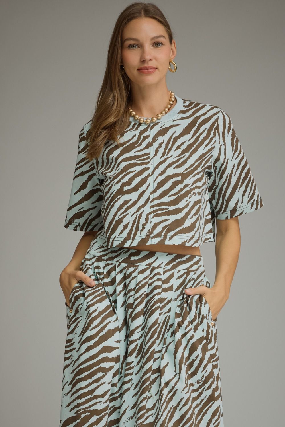 Brown & Blue Zebra Print Top