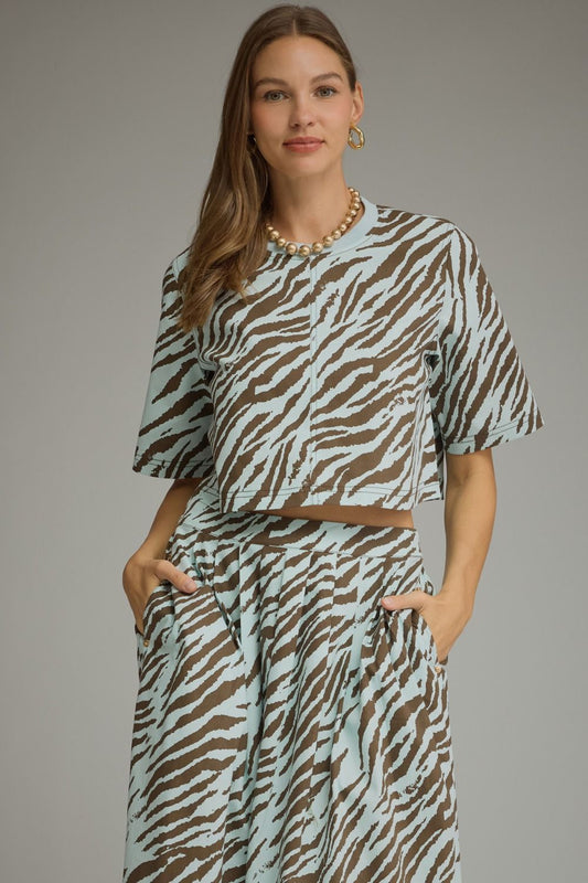Brown & Blue Zebra Print Top