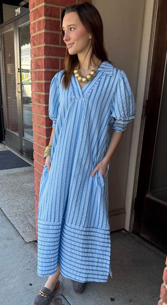 Striped Puff Sleeve Midi Dress