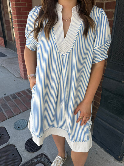 PINSTRIPE SHIFT DRESS