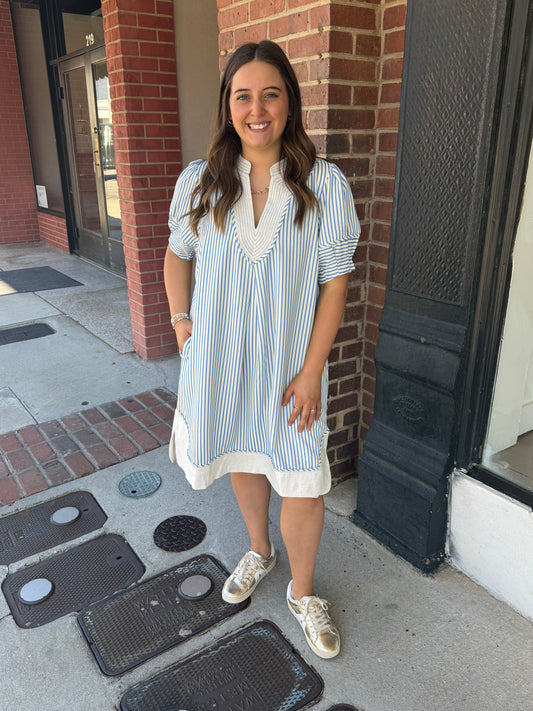 PINSTRIPE SHIFT DRESS