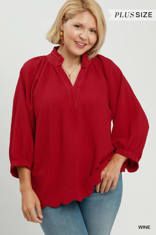 Scallop Hem Blouse Plus