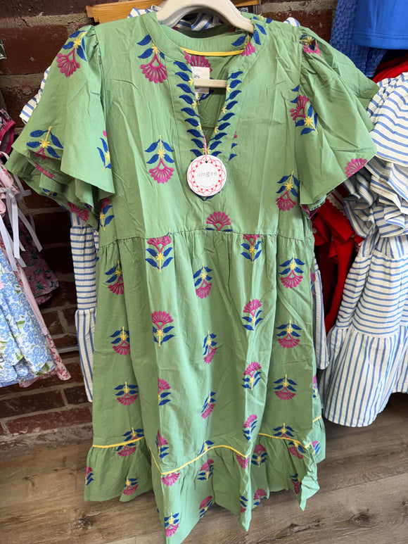Sage Floral Embroidered Midi Dress