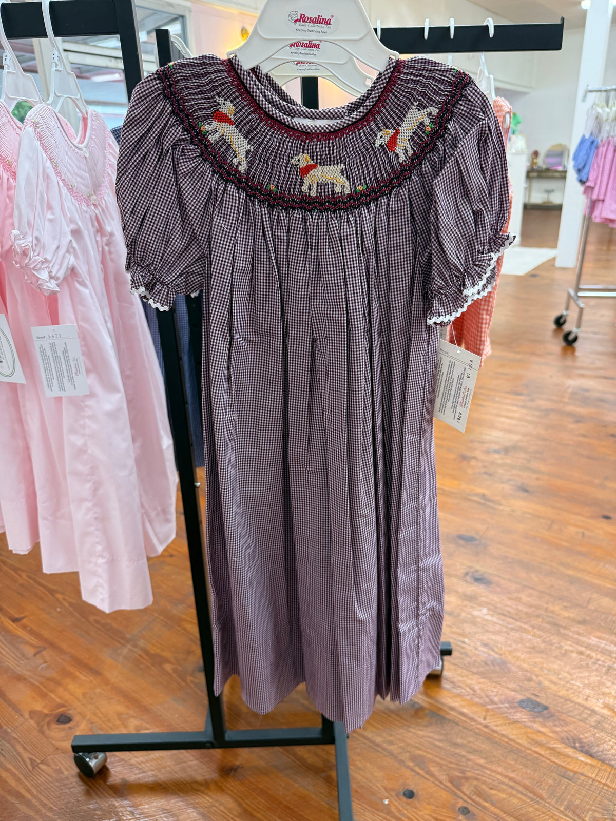 Smocked Maroon Gingham Lovable Labs