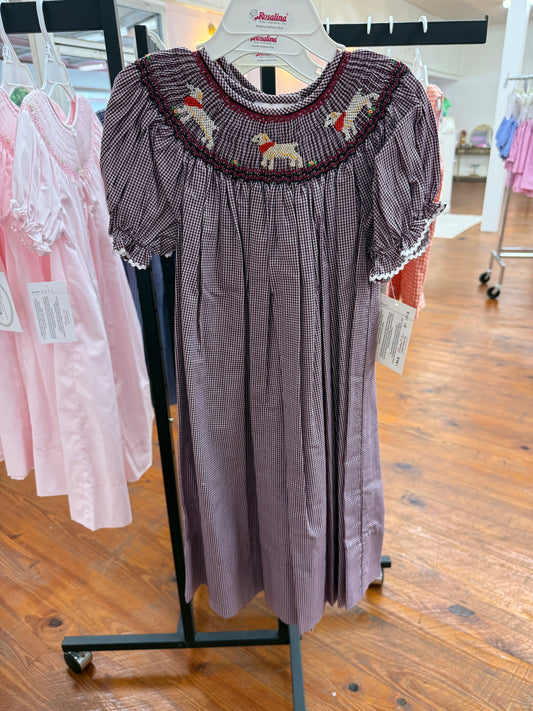 Smocked Maroon Gingham Lovable Labs