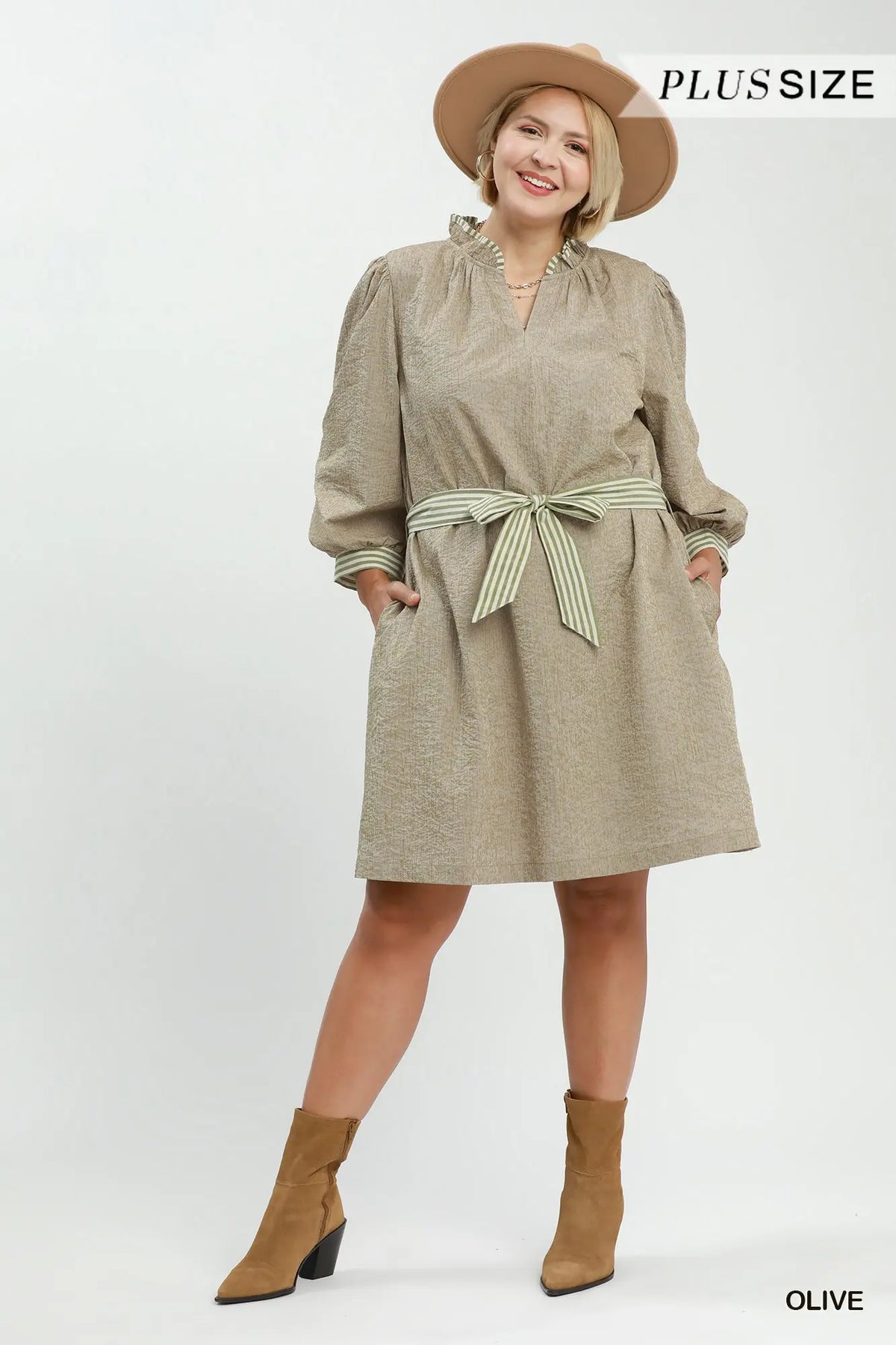 Trim Tie Waist Mini Dress Plus
