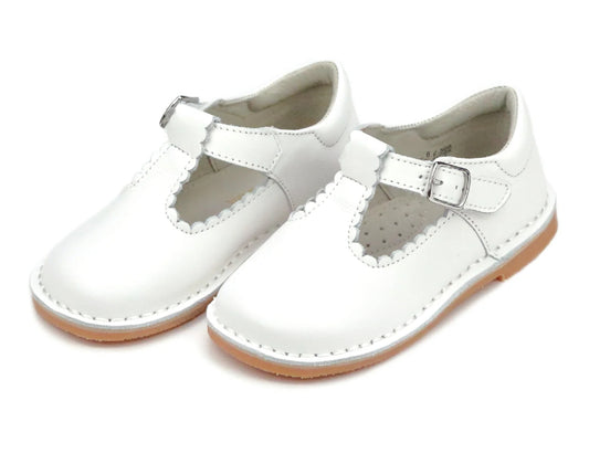White Selina Scalloped T-Strap Mary Jane