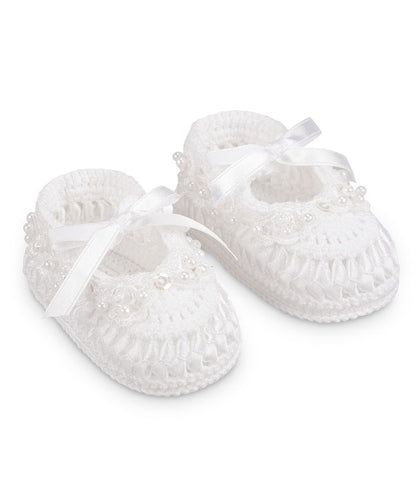 Pearl Ribbon Crochet Bootie 1 Pair
