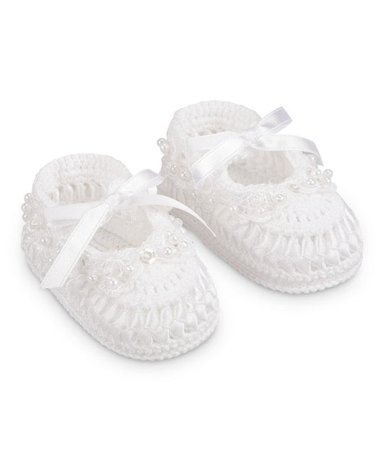 Pearl Ribbon Crochet Bootie 1 Pair