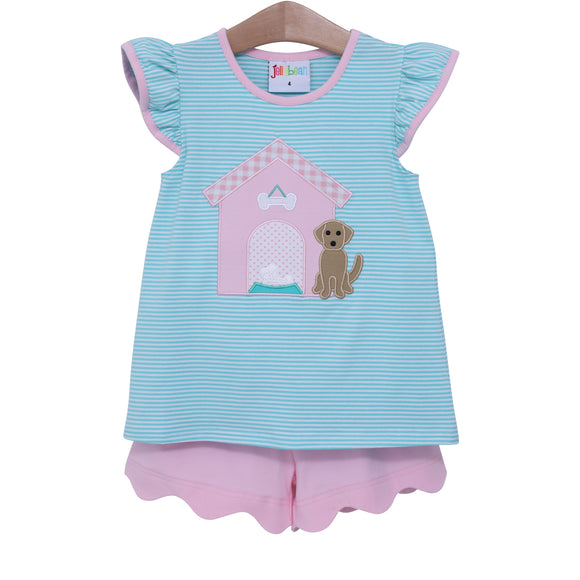 JELLYBEAN SUMMER: Dog House Applique Flutter Short Set