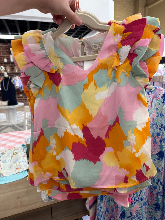Abstract Ruffle Top Parker & Olive
