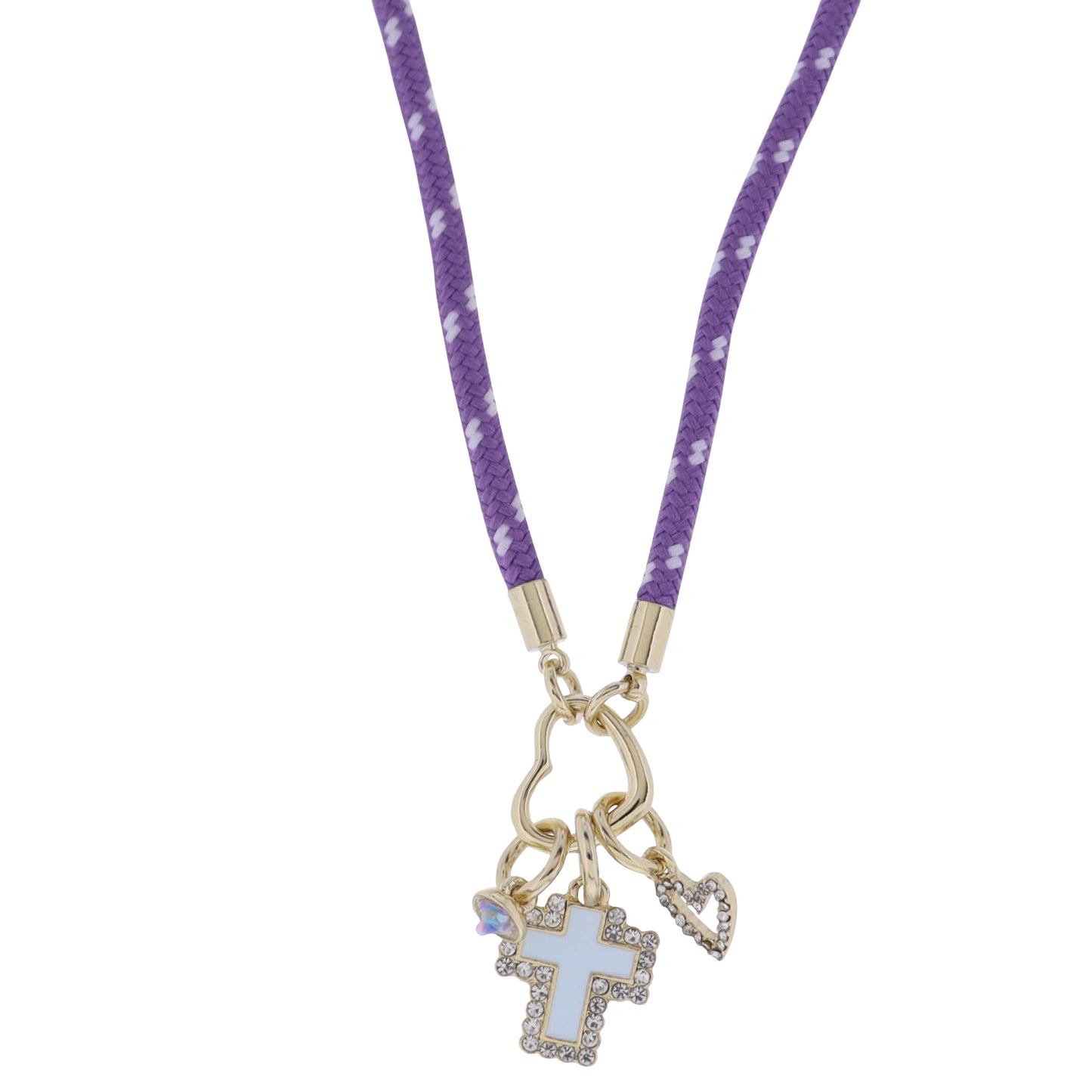 Purple, White Paracord Rope Necklace with Cross, C