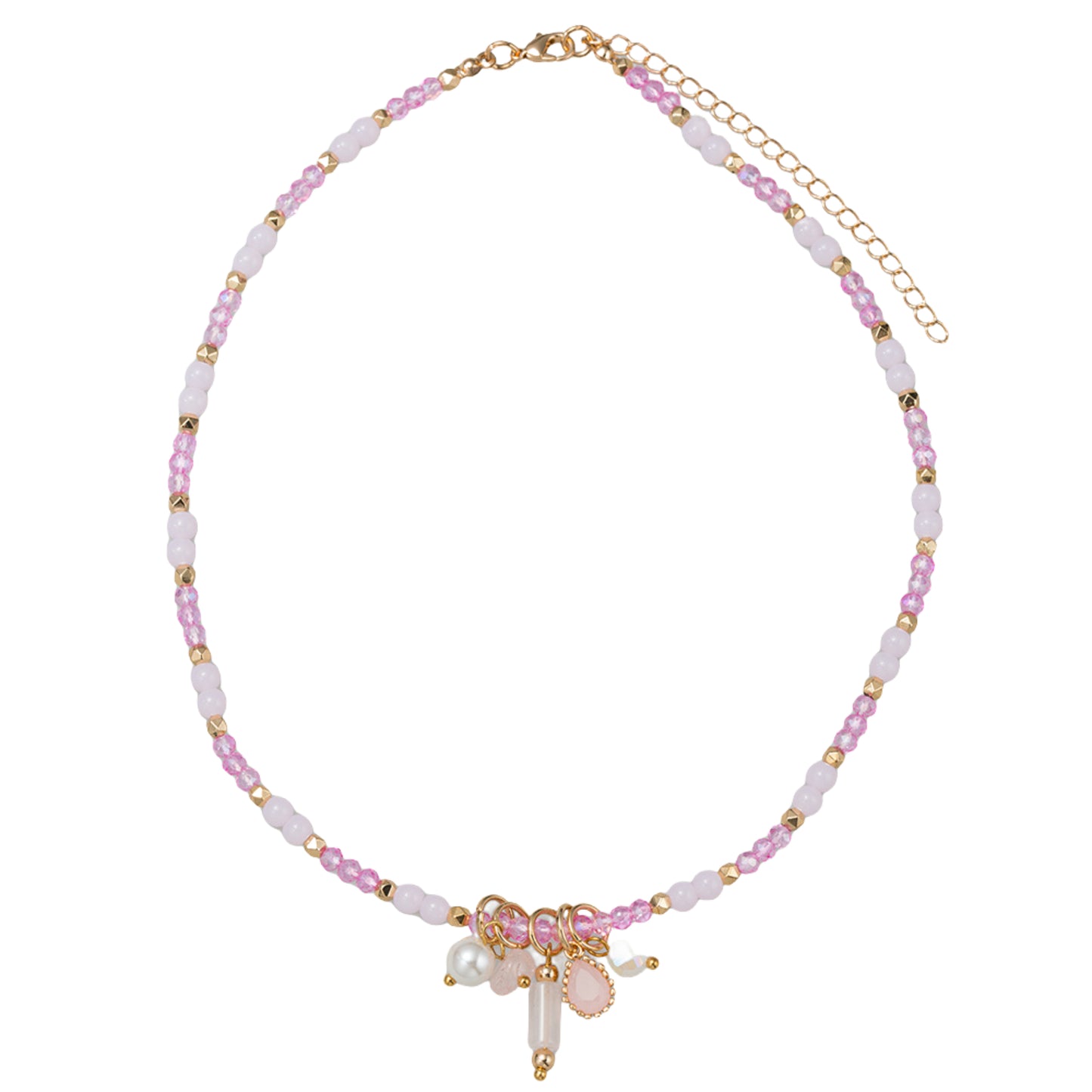 Kids Pink, Hot Pink, Gold Faceted, Stone Beaded Ne
