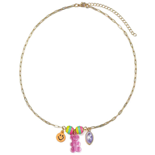Kids Gold Paperclip Chain Necklace with Gummy Bear