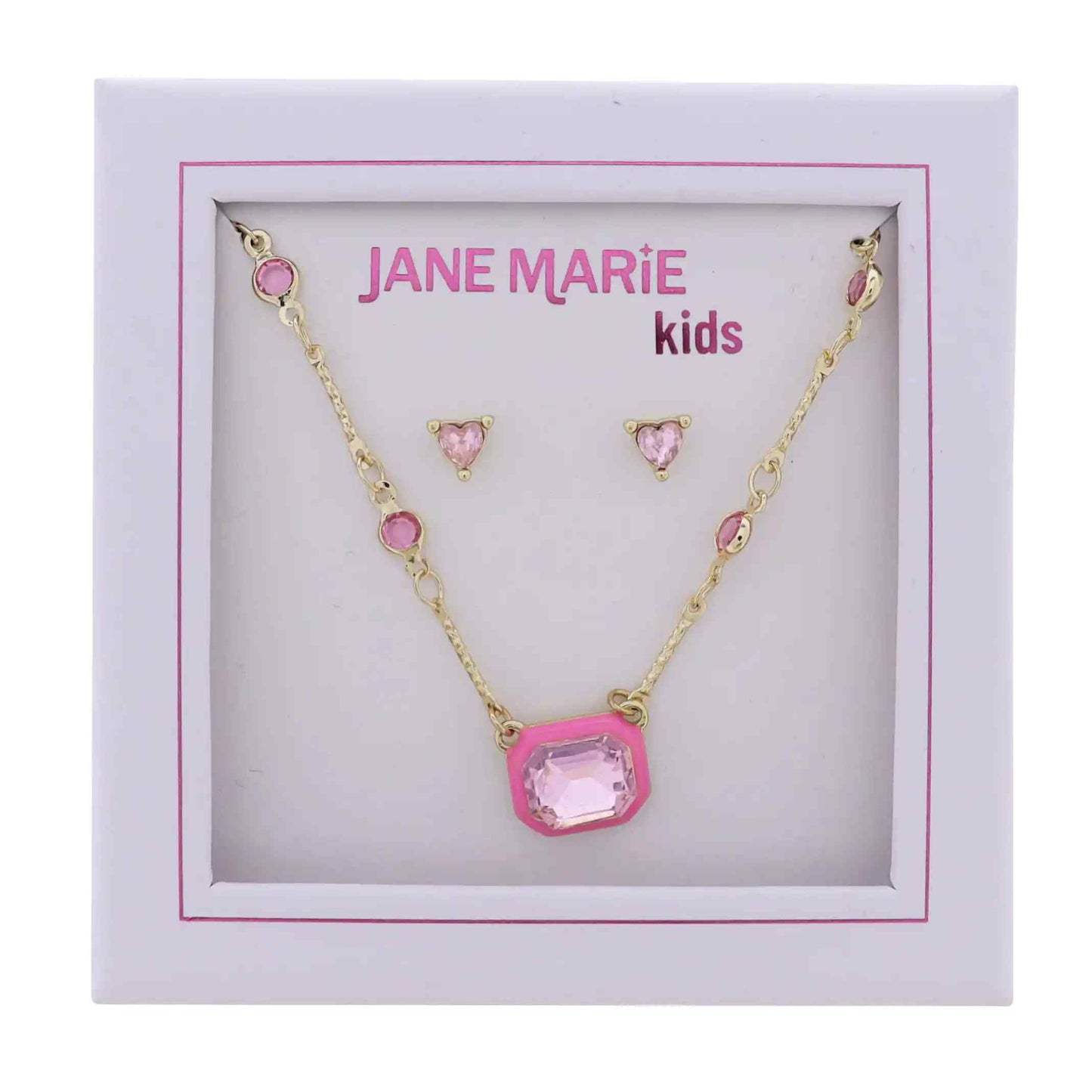 Kids Pink Crystal Station Chain Necklace with Pink