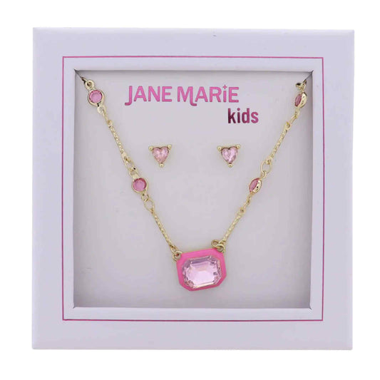 Kids Pink Crystal Station Chain Necklace with Pink