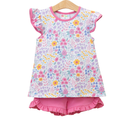 Jellybean Summer - Poppies and Petals Ruffle Short Set