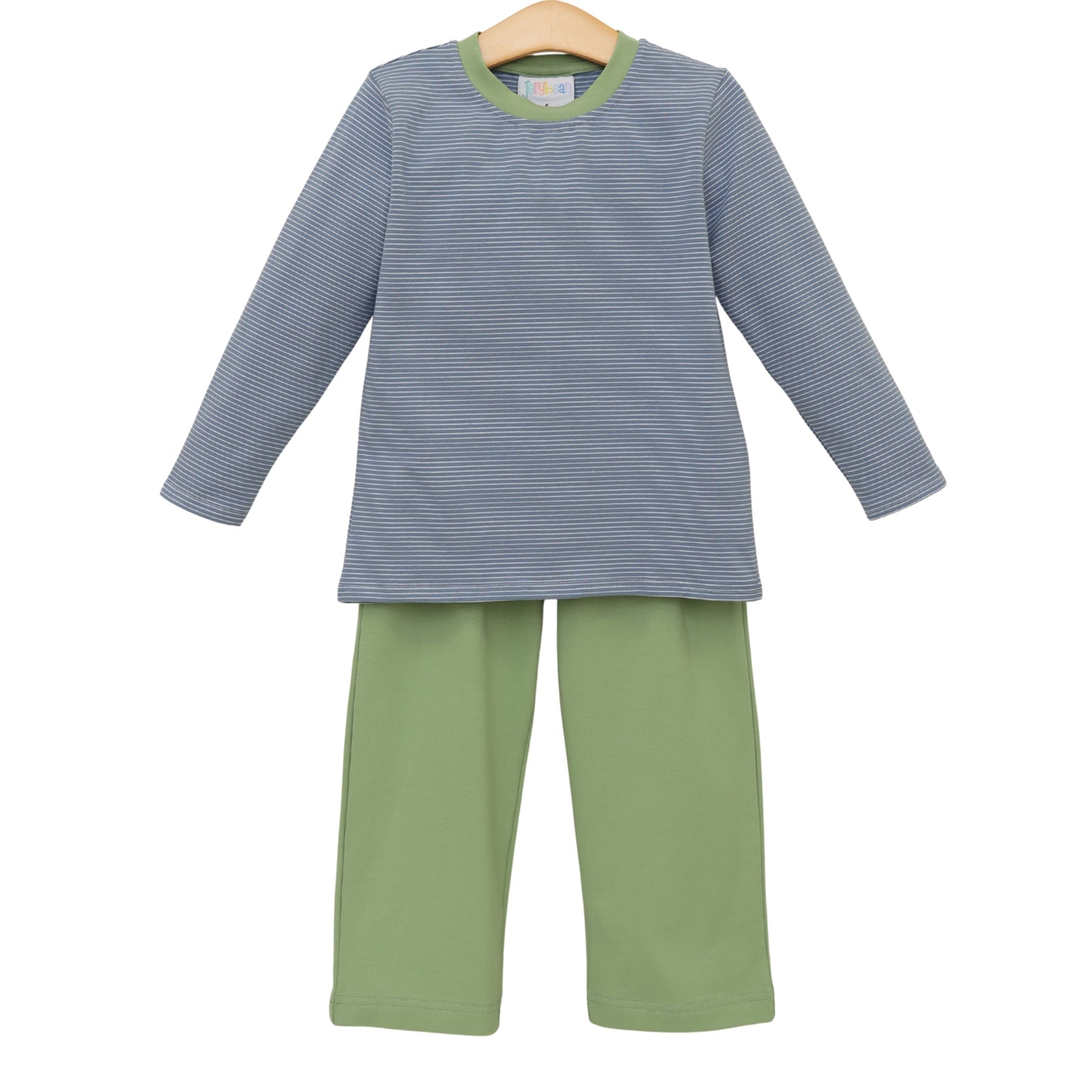 Jellybean Fall - Thomas Pant Set Dusty Blue Stripe & Sage